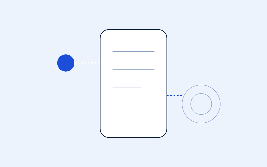 Abstract illustration: one page read from the left by a dot and from the right by rings