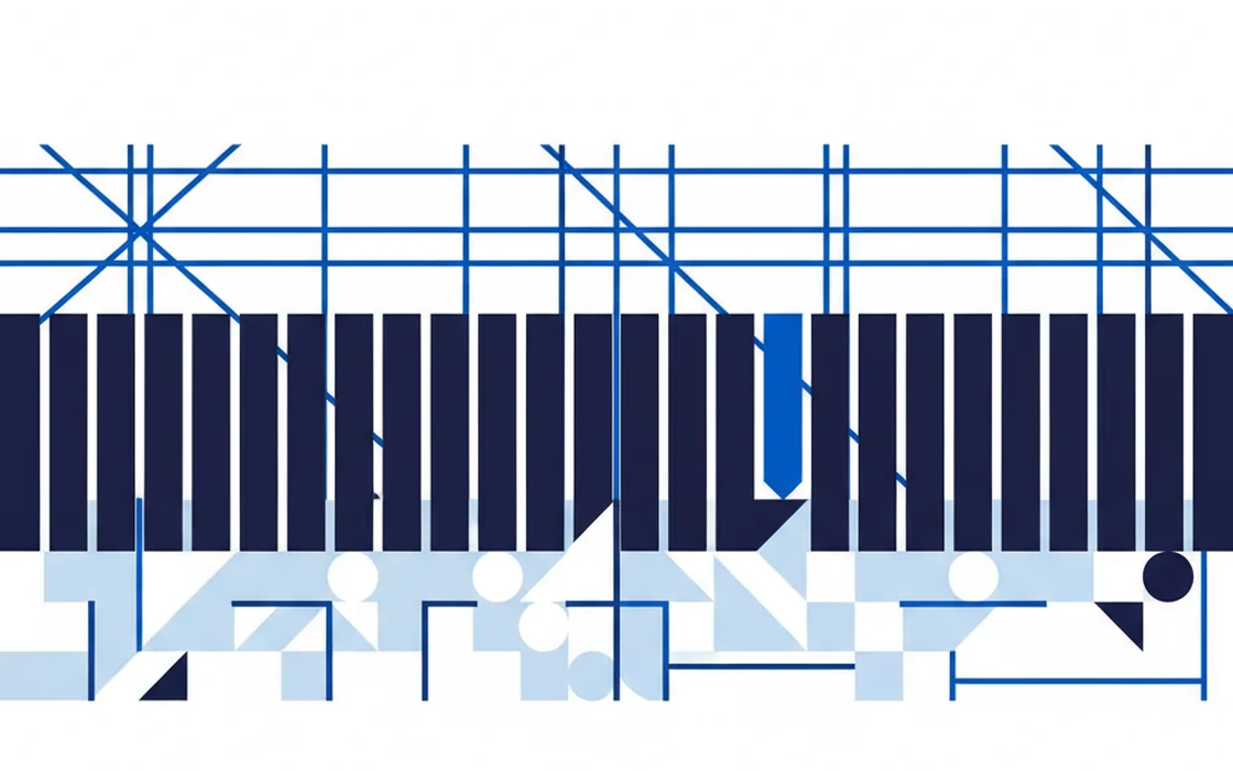 Abstract illustration: a row of aligned bars with a single one shifted out of line