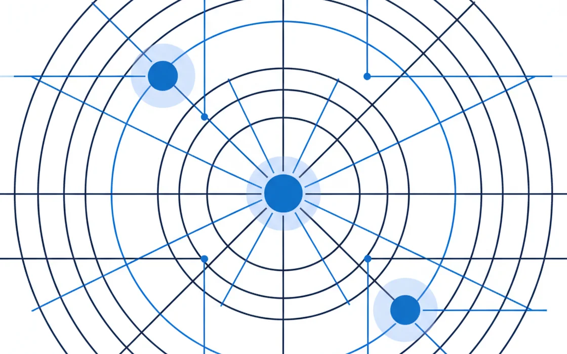 Abstract illustration: concentric rings with a few lit nodes, like a radar sweep